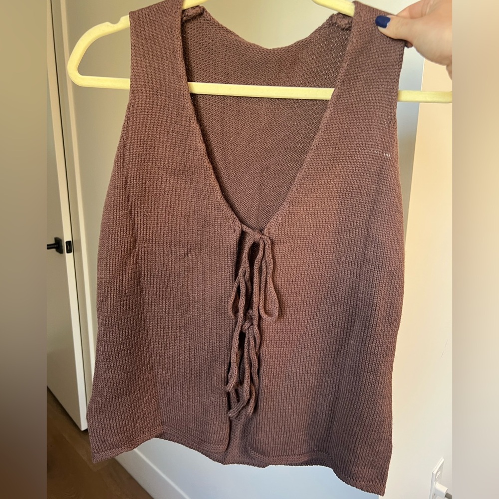 Brown Knit Tie Front Tank Top Size Small